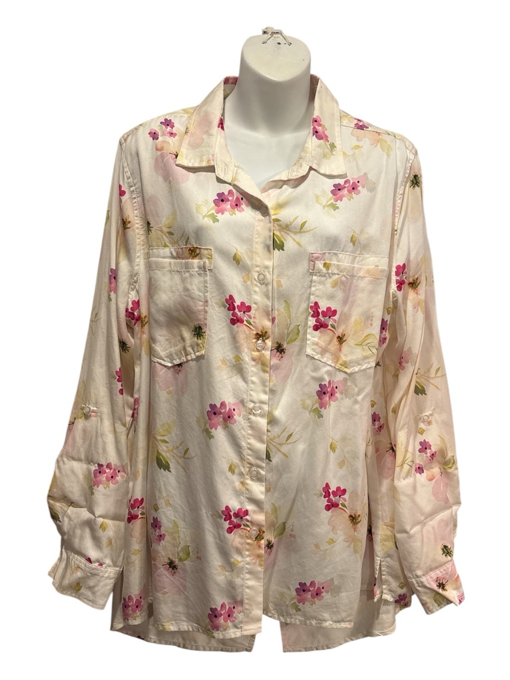 Billy T Floral Button-Down Shirt - Pink on Cream size XL
